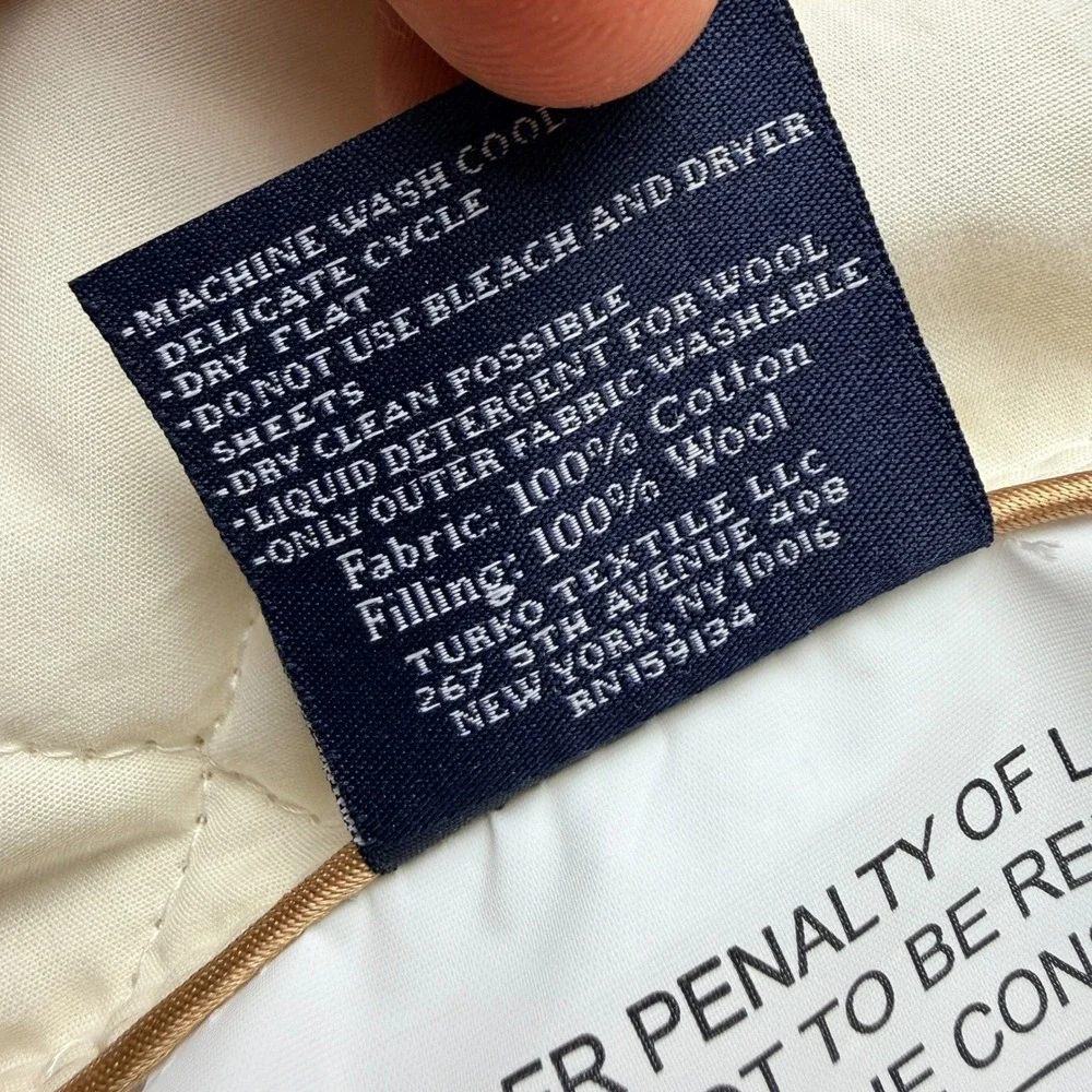 Brooks Brothers Wool King Pillow NWT 100% Wool Fill Cotton Shell Cream 20x36